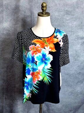 NWT Alfred Dunner St Barth's Beaded Floral Polka Dot Top Size PL Shabby Chic